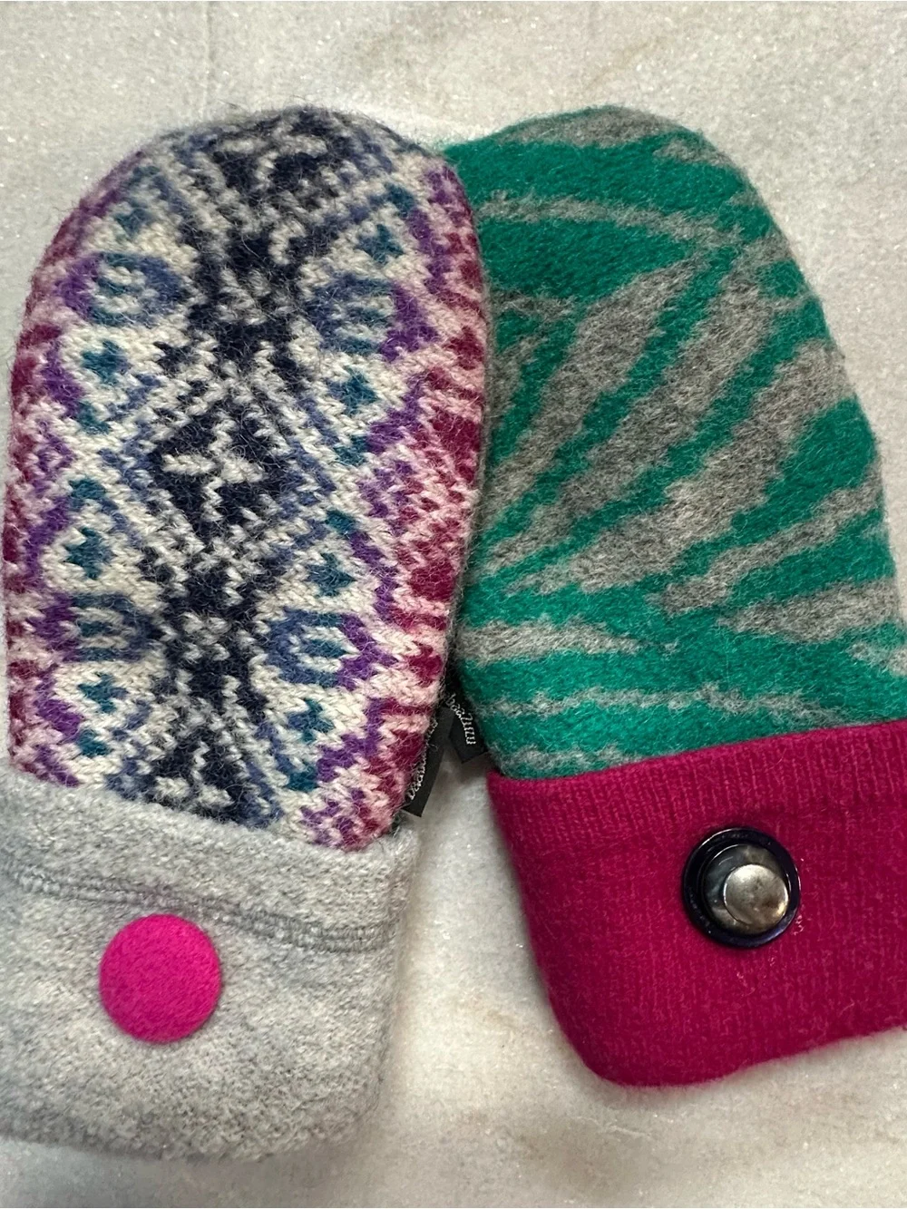 BaaBaaZuzu Upcycled Wool Sweater Mittens Patchwork Colorful Recycled